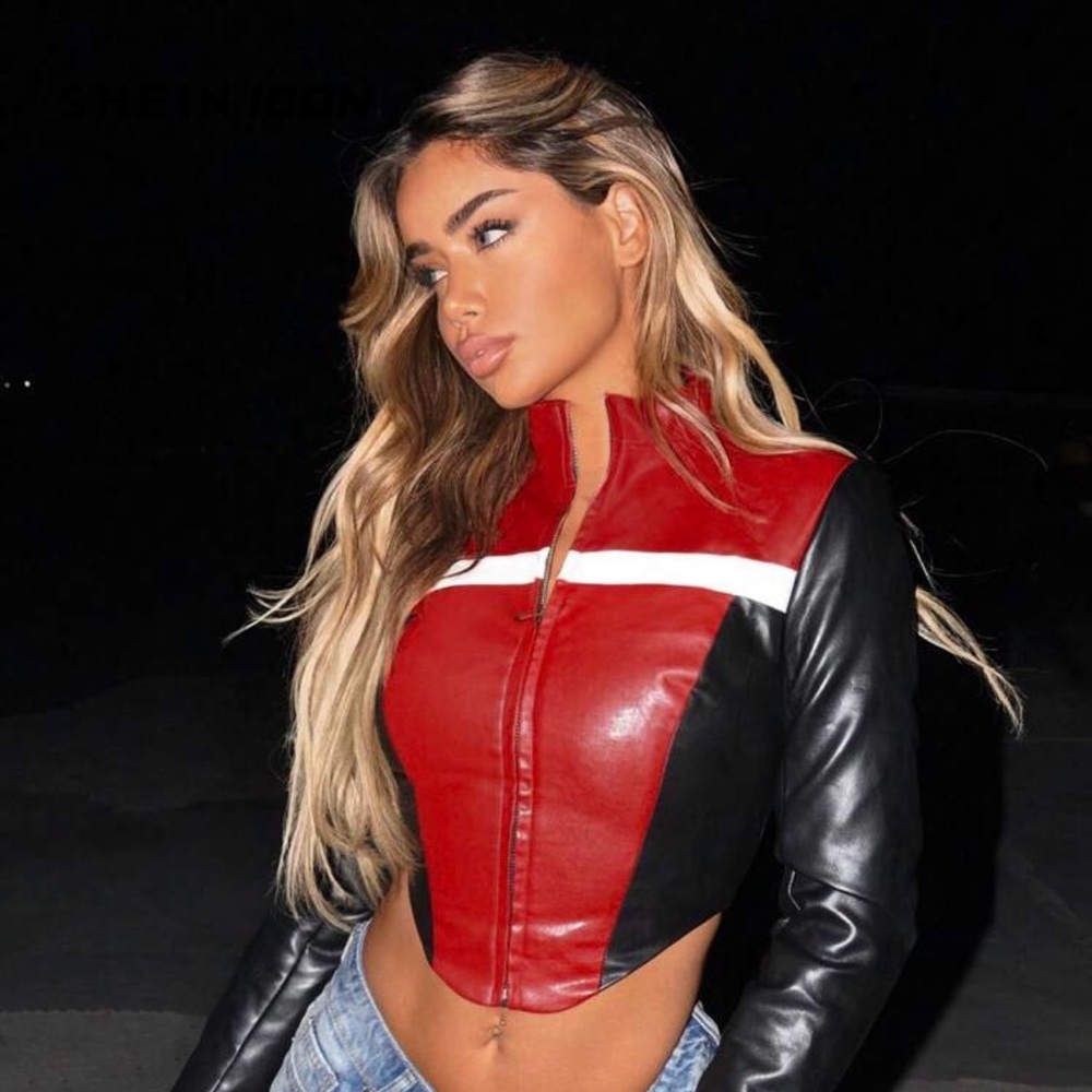 SHEIN Red and Black Bomber Jacket